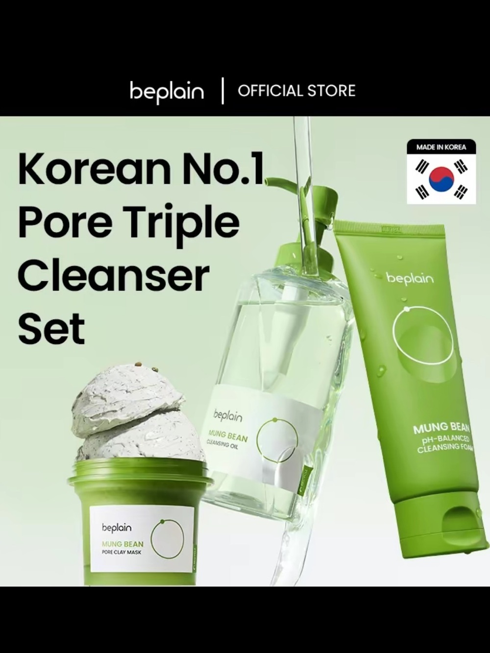 beplain Mung Bean Pore Triple Cleanser Set